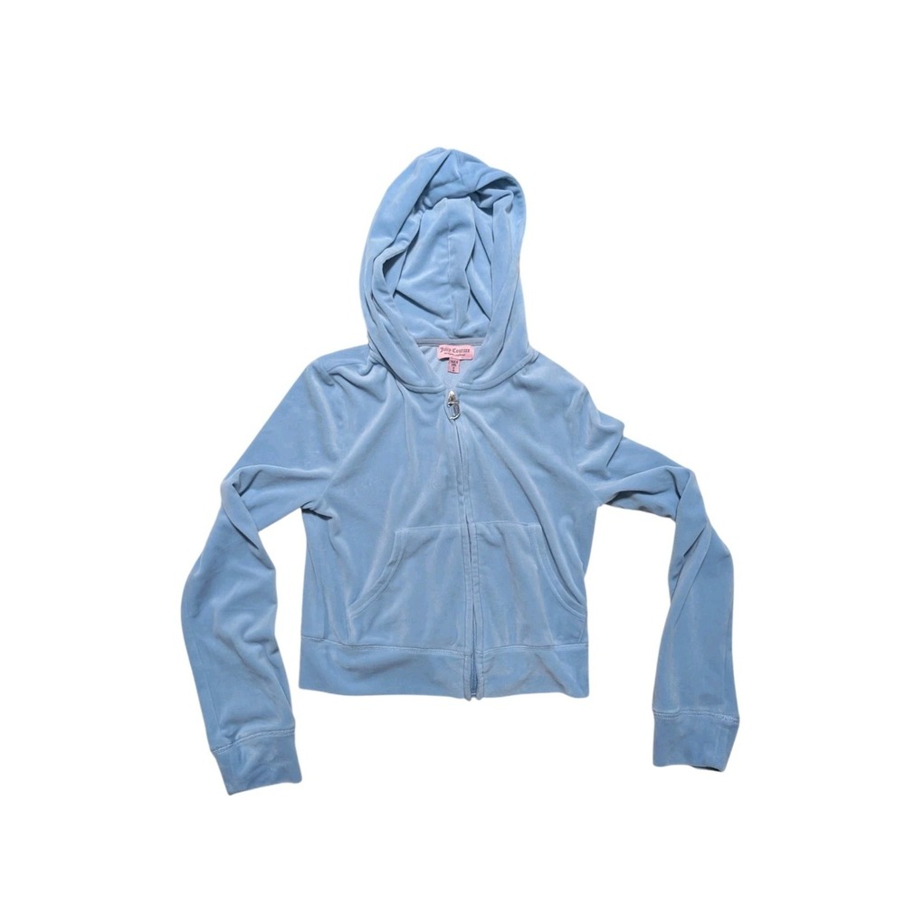 Juicy‎ Couture Velour Zip Hoodie Blue Rhinestone Logo Y2K Womens S Bling